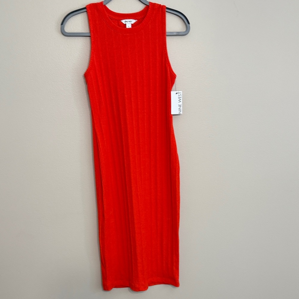 Nine West Fiery Red Ribbed Midi Dress
